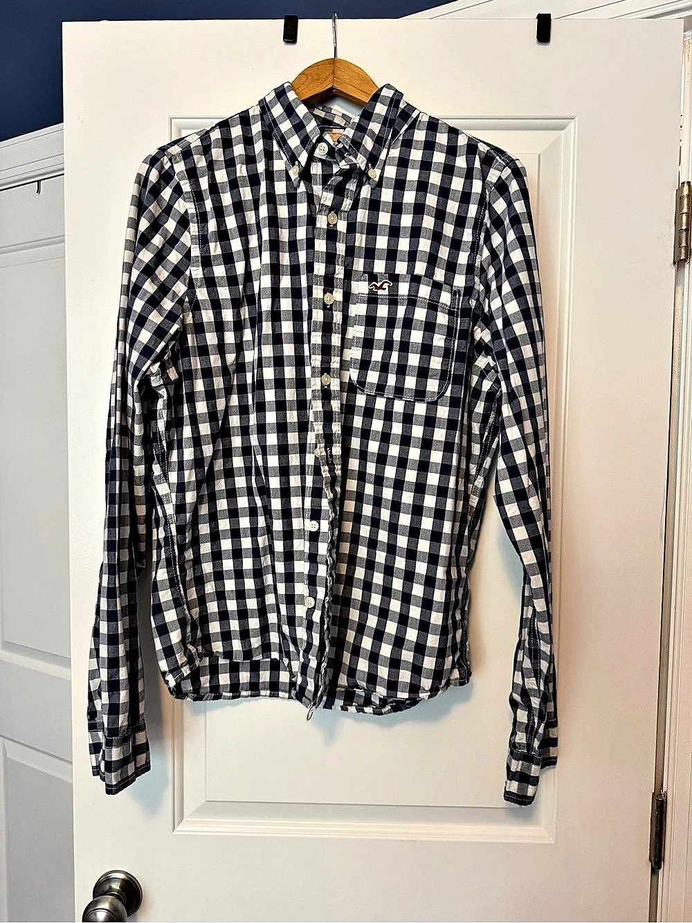 Hollister Gingham Button Down Shirt Blue & White XL